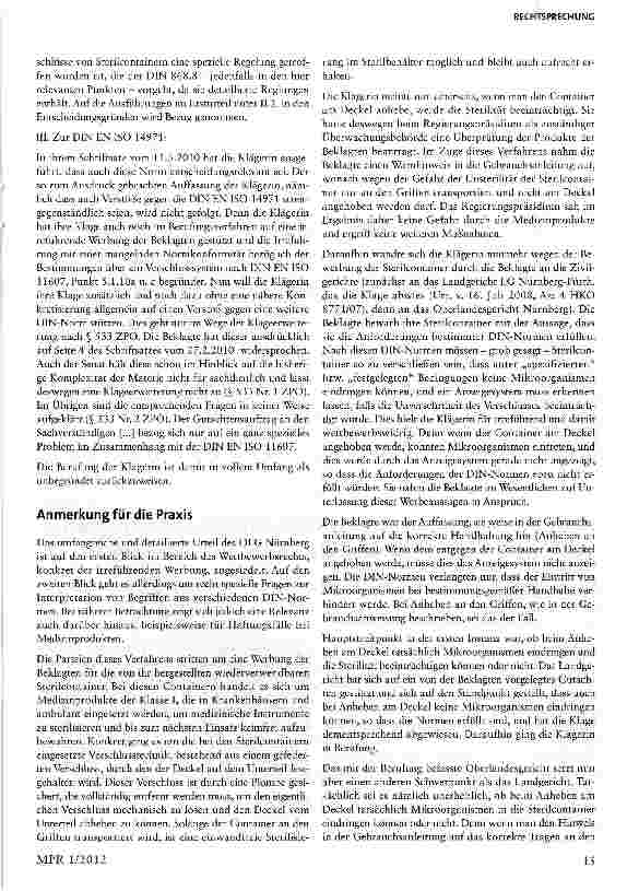 Vorschauseite 6: Werbung mit Normkonformität von Medizinprodukten Hinweis auf Handhabungsrisiken in der Gebrauchsanweisung §3 Nr. 18, §6, §7, §8 MPG