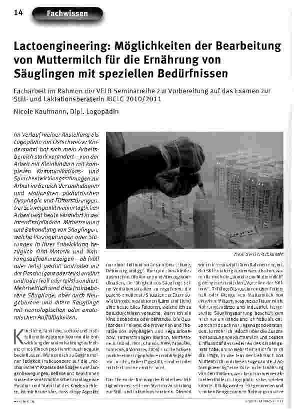 Vorschauseite 1: Lactoengineering: Möglichkeiten der Bearbeitung von Muttermilch für die Ernährung von Säuglingen mit speziellen Bedürfnissen