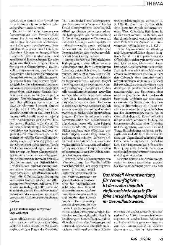 Vorschauseite 6: Faire Entscheidungsprozesse und Gerechtigkeit in der Gesundheitsversorgung:das Beispiel von Norman Daniels AccountablityforReasonableness