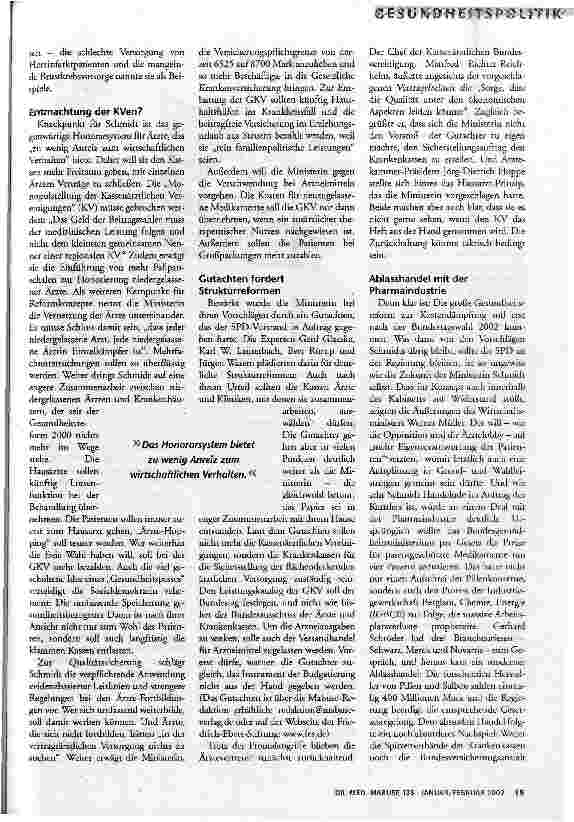Vorschauseite 2: Endlich Konzepte? Gesundheitsministeriun Ulla Schmidt gerät unter Druck