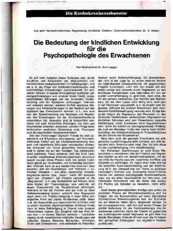 Vorschauseite 1: Die Bedeutung der kindlichen Entwicklung für die Psychopathologie des Erwachsenen