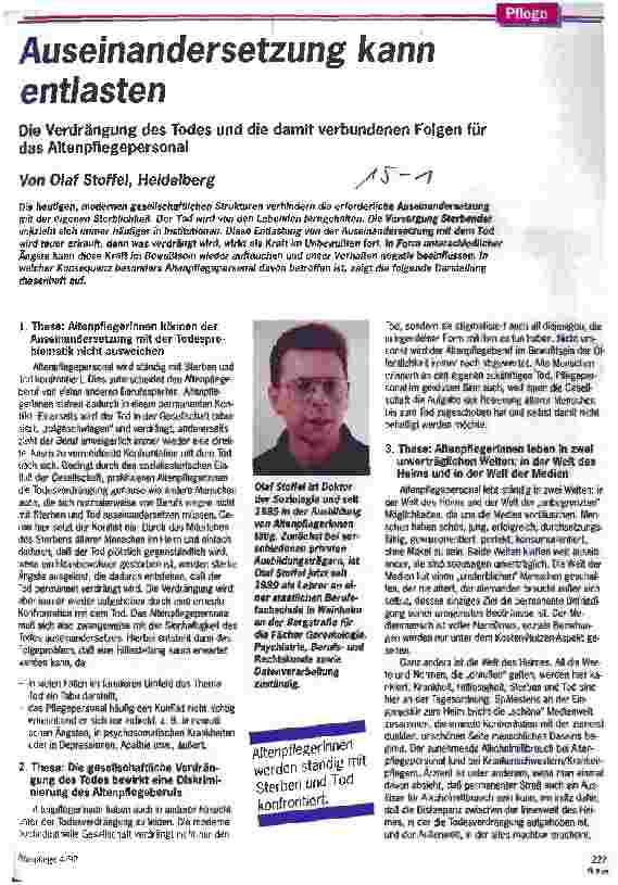 Vorschauseite 1: Auseinandersetzung kann entlasten - Die Verdrängung des Todes und die damit verbundenen Folgen für das Altenpflegepersonal