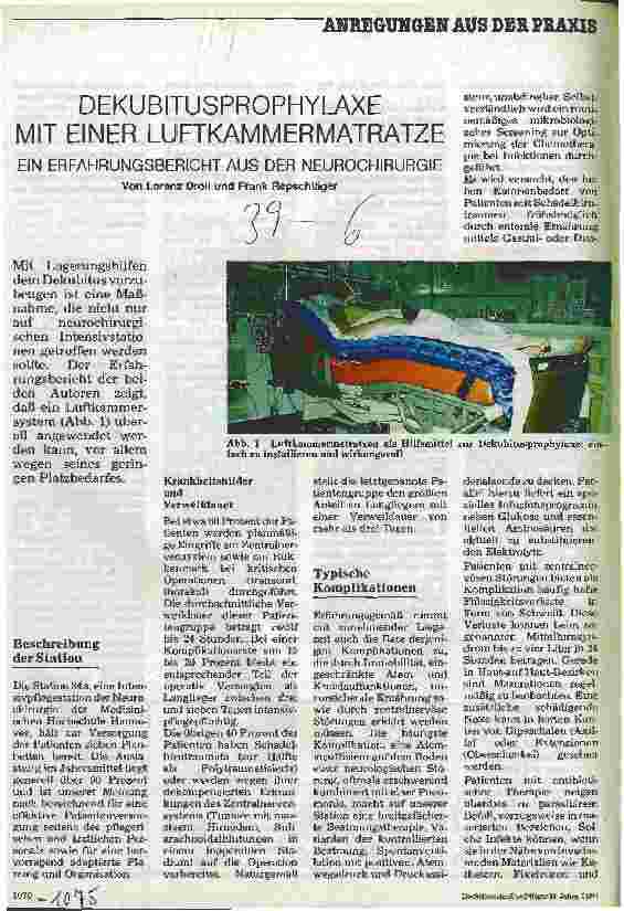 Vorschauseite 1: Dekubitusprophylaxe mit einer Luftkammermatratze Ein Erfahrungsbericht aus der Neurochirurgie