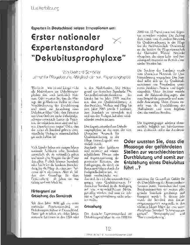 Vorschauseite 1: Erster nationaler Expertenstandard Dekubitusprophylaxe