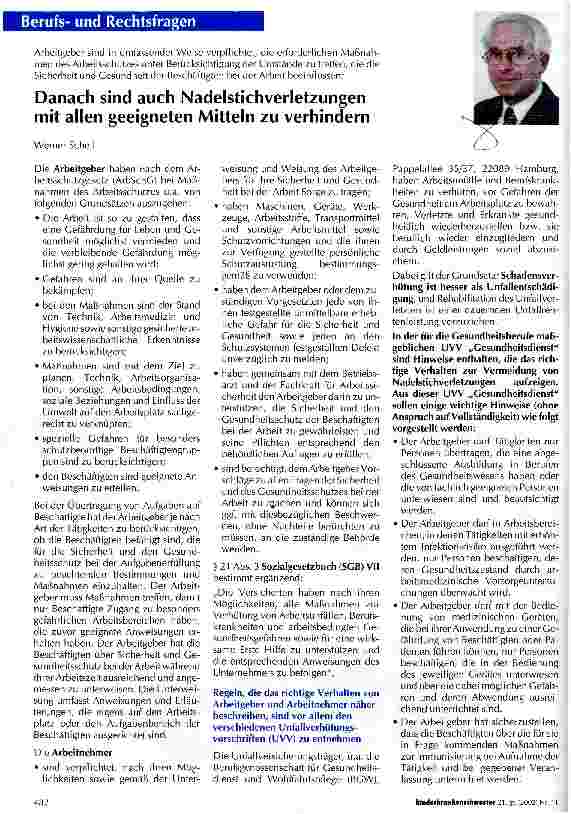 Vorschauseite 1: Danach sind auch Nadelstichverletzungen mit allen geeigneten Mitteln zu verhindern