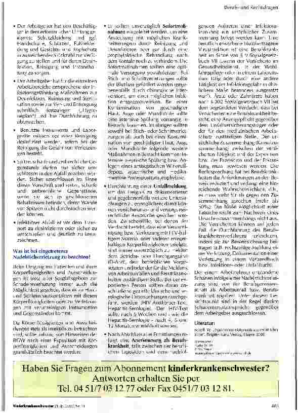Vorschauseite 2: Danach sind auch Nadelstichverletzungen mit allen geeigneten Mitteln zu verhindern
