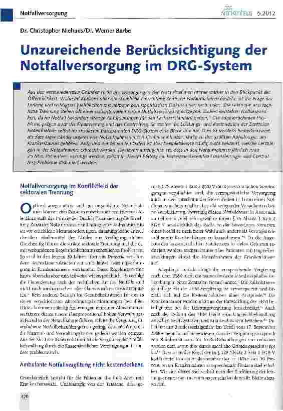 Vorschauseite 1: Unzureichende Berücksichtigung der Notfallversorgung im DRC-System