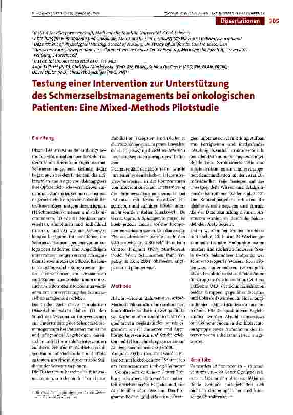 Vorschauseite 1: Testung einer Intervention zur Unterstützung des Schmerzselbstmanagements bei onkologischen Patienten: Eine Mixed-Methods Pilotstudie