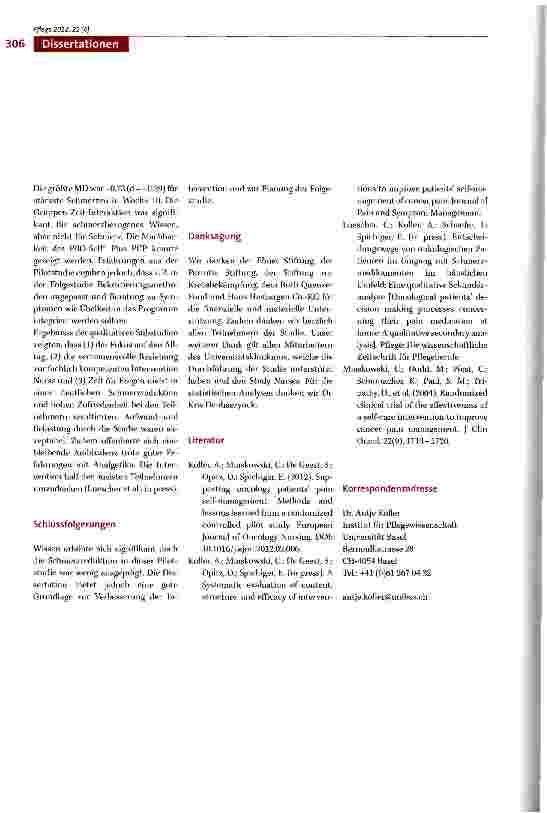 Vorschauseite 2: Testung einer Intervention zur Unterstützung des Schmerzselbstmanagements bei onkologischen Patienten: Eine Mixed-Methods Pilotstudie