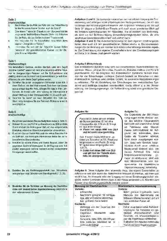 Vorschauseite 2: Aufgaben und Lösungsvorschläge zum Thema: Essstörungen
