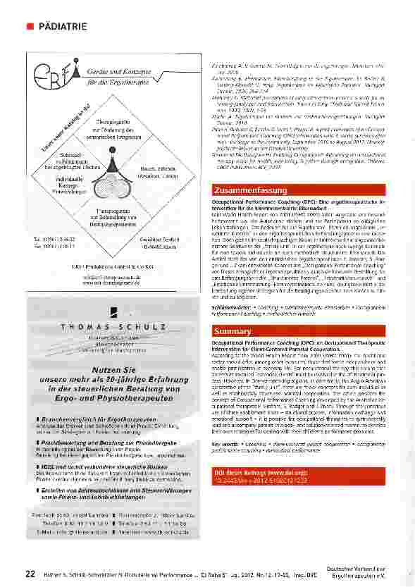 Vorschauseite 6: Occupational Performance Coaching (OPC) -Eine ergotherapeutische Intervention für die klientenzentrierte Elternarbeit