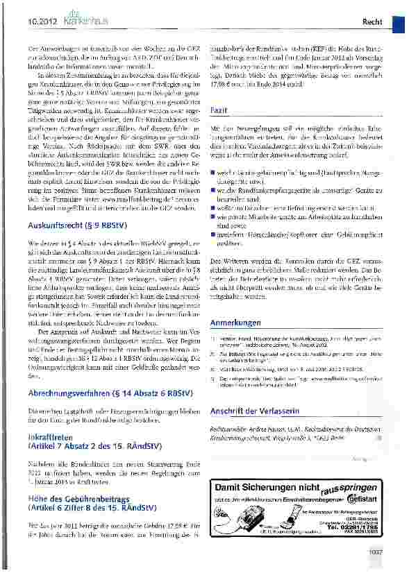 Vorschauseite 5: Neues GEZ-Beitragsrecht im Krankenhaus ab 2013