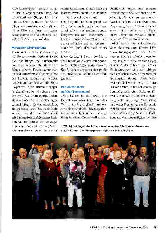 Vorschauseite 2: „Das Alter kann so schön sein! Manchmal Kölner Altentheater-Ensemble erzählt „Vom Leben