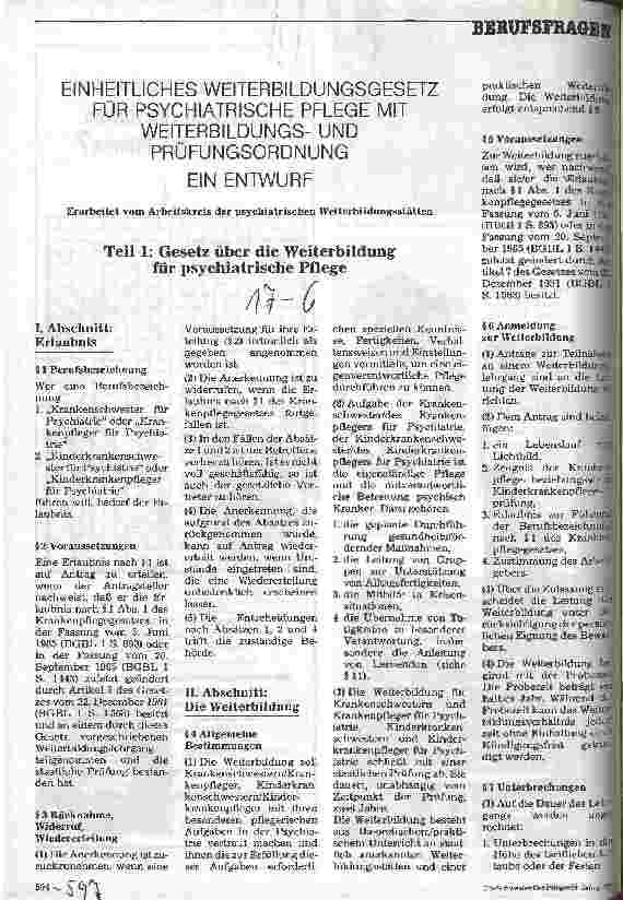 Vorschauseite 1: Einheitliches Weiterbildungsgesetz für psychiatrische Pflege mit Weiterbildungsund Prüfungsordnung - ein Entwurf