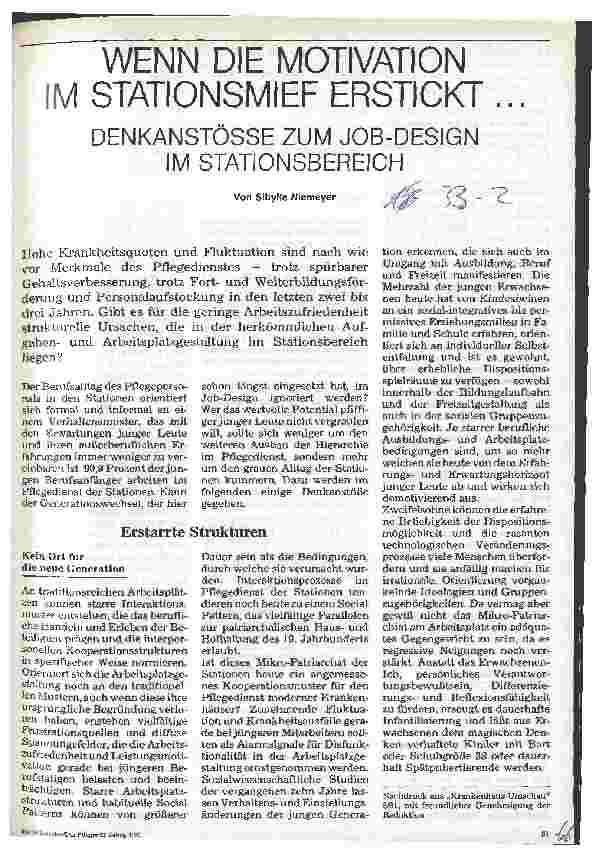 Vorschauseite 1: Wenn die Motivation im Stationsmief erstickt. .. Denkanstöße zum Job-Design im Stationsbereich