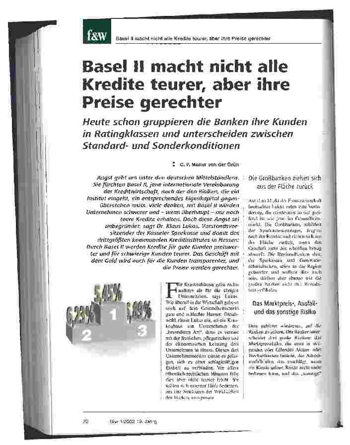 Vorschauseite 1: Basel II macht nicht alle Kredite teurer, aber ihre Preise gerechter