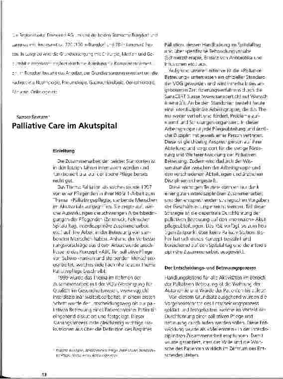 Vorschauseite 1: Palliative Care im Akutspital
