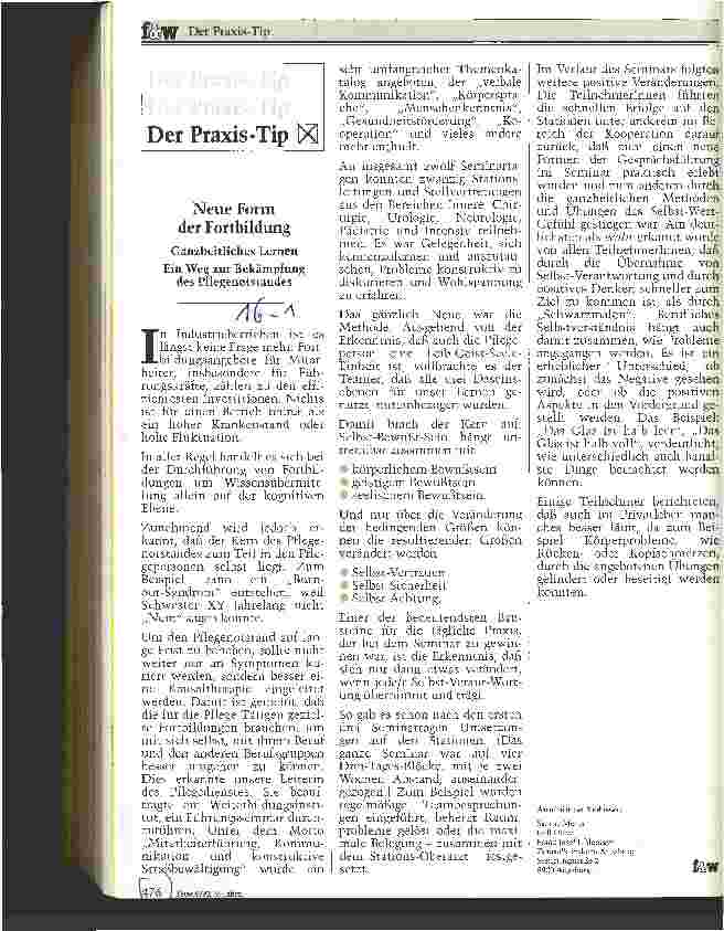Vorschauseite 1: Neue Form der Fortbildung - Ganzheitliches Lernen Ein Weg zur Bekämpfung des Pflegenotstandes