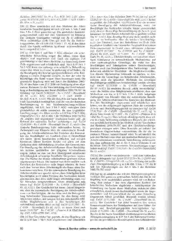 Vorschauseite 3: Wirksamkeit einer tarifvertraglichen Altersgrenze TV AL II §46 Ziff. 1 Satz 1; Richtlinie 2000/78/EG Art. 6 Abs. 1; GG Art. 9 Abs. 3; AGG § 10 Satz 1, Satz 2 und Satz 3 Nr. 5; SGB…