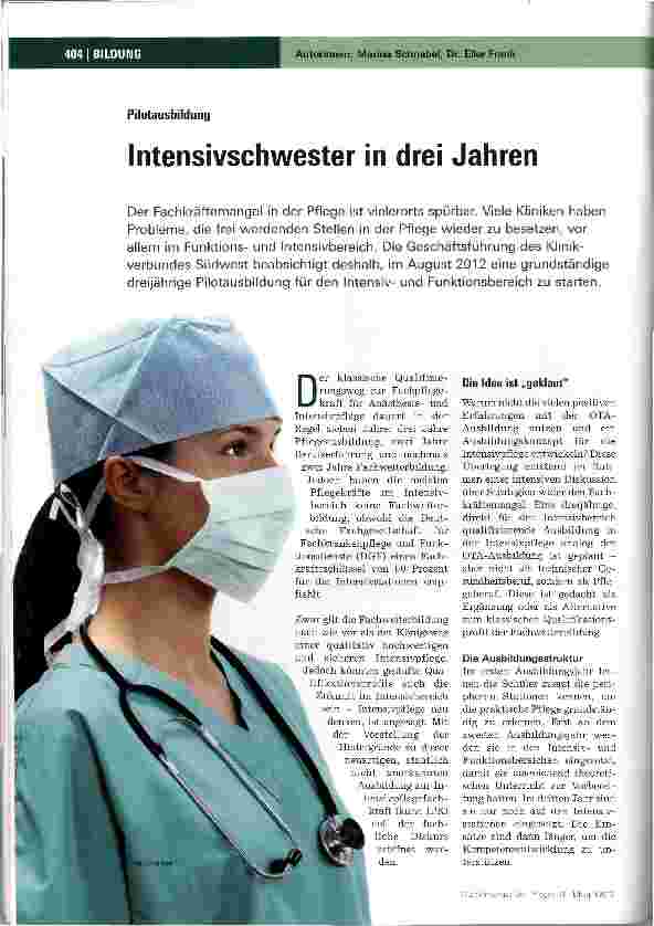 Vorschauseite 1: Intensivschwester in drei Jahren