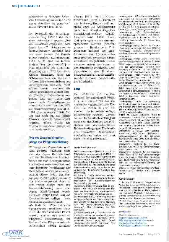 Vorschauseite 3: Zur Geschichte der ambulanten Pflege innerhalb des DBfKPrivatpflege, Gemeindekrankenpflege und Freiberuflichkeit