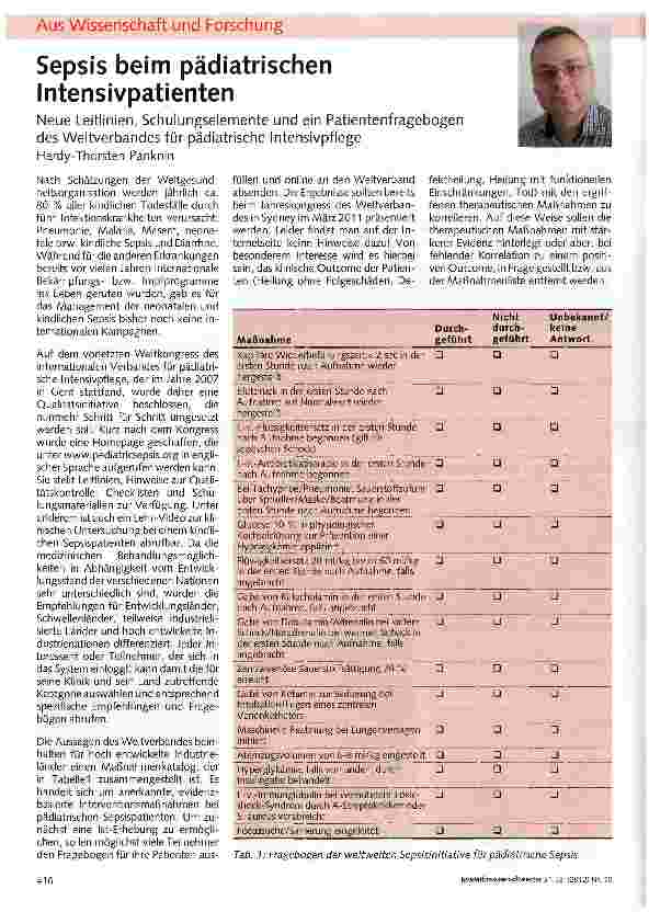Vorschauseite 1: Sepsis beim pädiatrischen Intensivpatienten