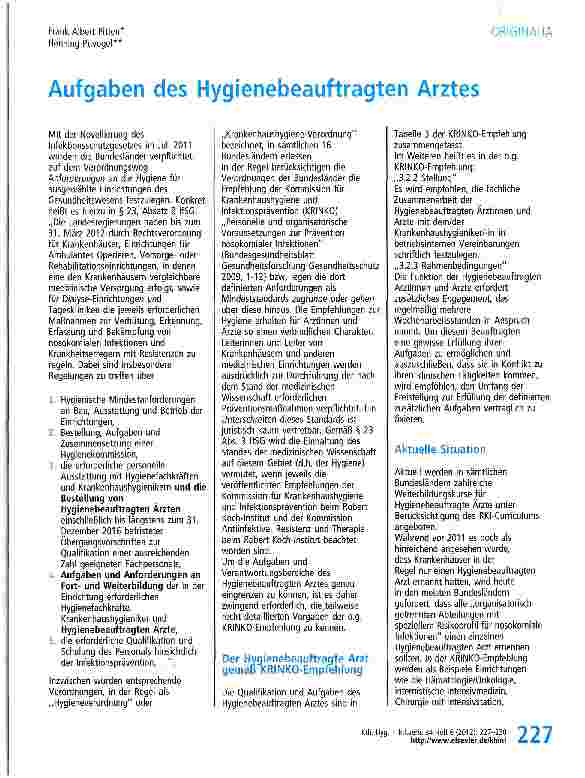Vorschauseite 1: Aufgaben des Hygienebeauftragten Arztes