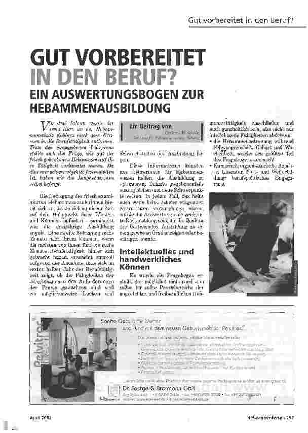Vorschauseite 1: GUT VORBEREITET IN DEN BERUF? EIN AUSWERTUNGSBOGEN ZUR HEBAMMENAUSBILDUNG