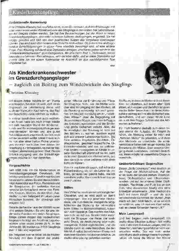 Vorschauseite 1: Als Kinderkrankenschwester im Grenzdurchgangslager - zugleich ein Beitrag zum Windelwickeln des Säuglings