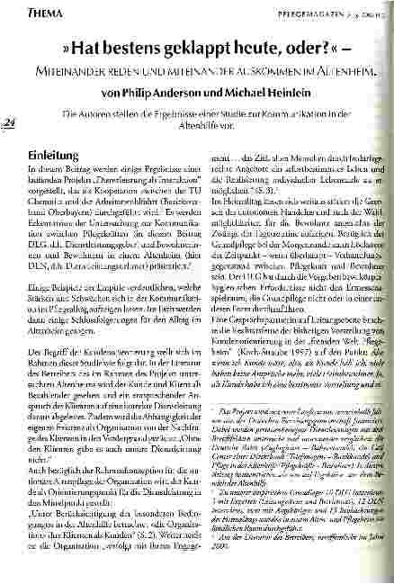 Vorschauseite 1: Hat bestens geklappt heute, oder? Miteinander reden und miteinander auskommen im Altenheim