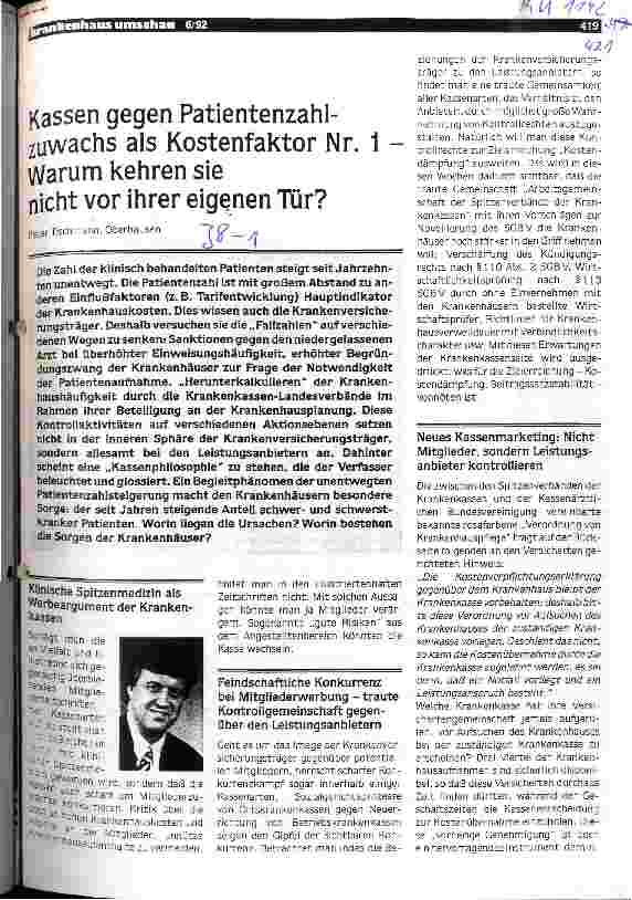 Vorschauseite 1: Kassen gegen Patientenzahlzuwachs als Kostenfaktor Nr. 1 Warum kehren sie nicht vor ihrer eigenen Tür?
