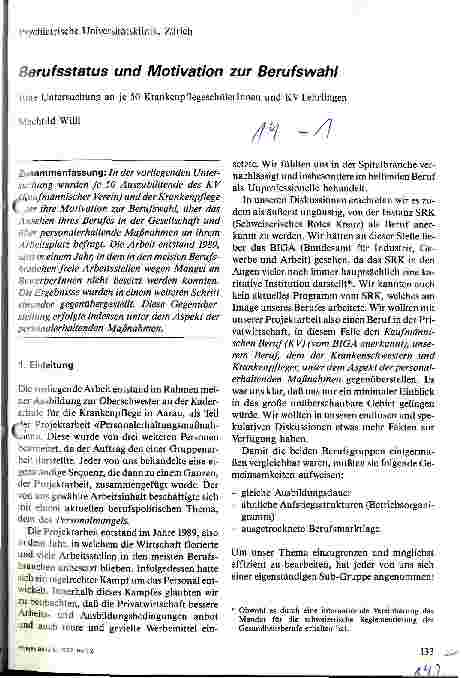 Vorschauseite 1: Berufsstatus und Motivation zur Berufswahl Eine Untersuchung an je 50 KrankenpflegeschülerInnen