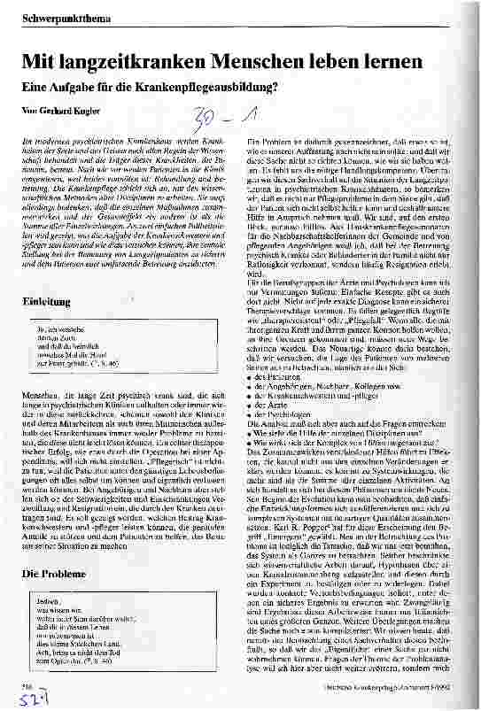 Vorschauseite 1: Mit langzeitkranken Menschen leben lernen Eine Aufgabe für die Krankenpflegeausbildung?