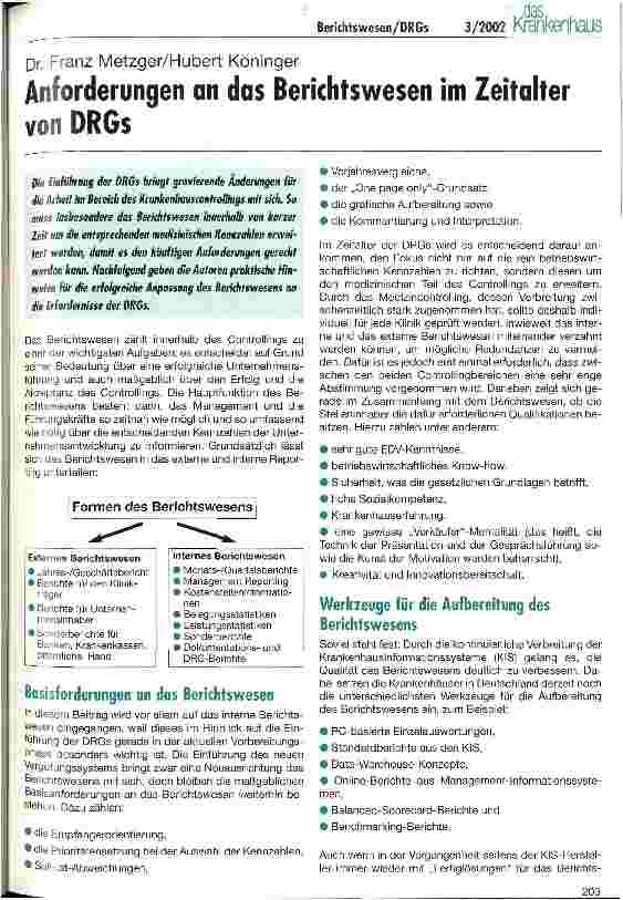 Vorschauseite 1: Anforderungen an das Berichtswesen im Zeitalter von DRGs