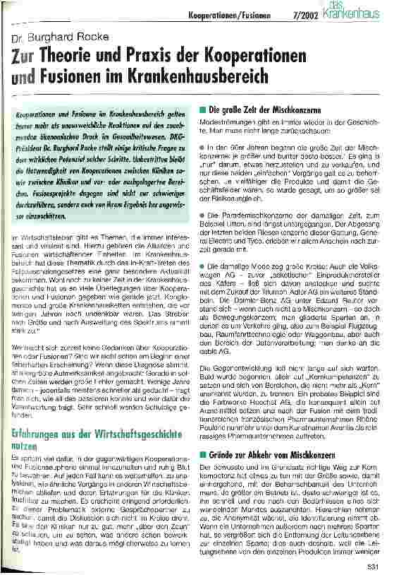 Vorschauseite 1: Zur Theorie und Praxis der Kooperationen und Fusionen im Krankenhausbereich