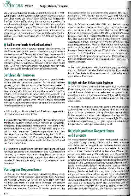 Vorschauseite 4: Zur Theorie und Praxis der Kooperationen und Fusionen im Krankenhausbereich