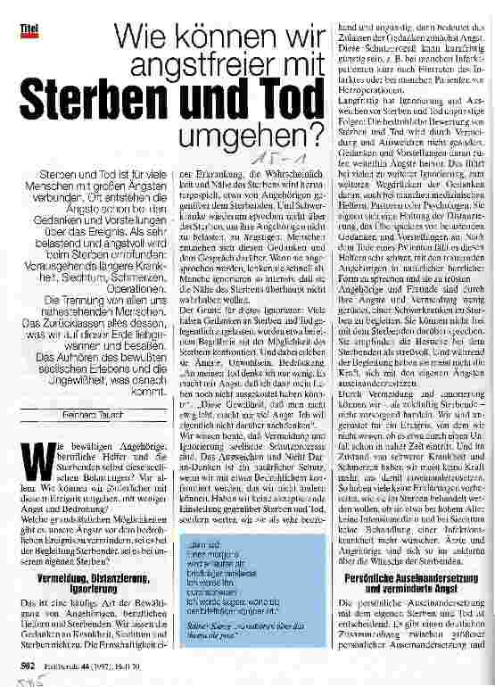 Vorschauseite 1: Wie können wir angstfrei mit Sterben und Tod umgehen