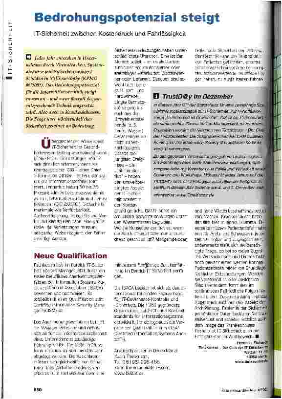 Vorschauseite 1: Bedrohungspotenzial steigt IT-Sicherheit zwischen Kostendruck und Fahrlässigkeit