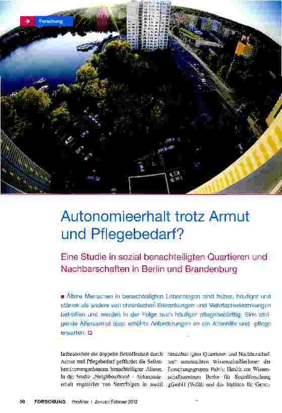 Vorschauseite 1: Autonomieerhalt trotz Armut und Pflegebedarf?