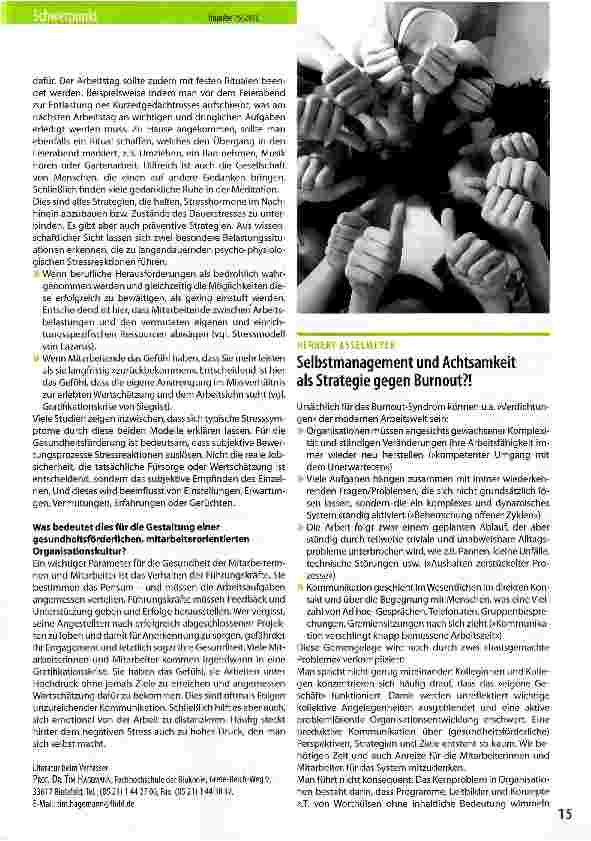 Vorschauseite 1: Selbstmanagement und Achtsamkeit als Strategie gegen Burnout?!