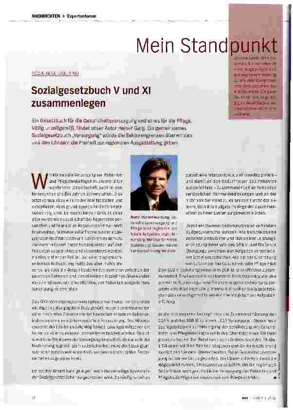 Vorschauseite 1: Sozialgesetzbuch V und XI zusammenlegen