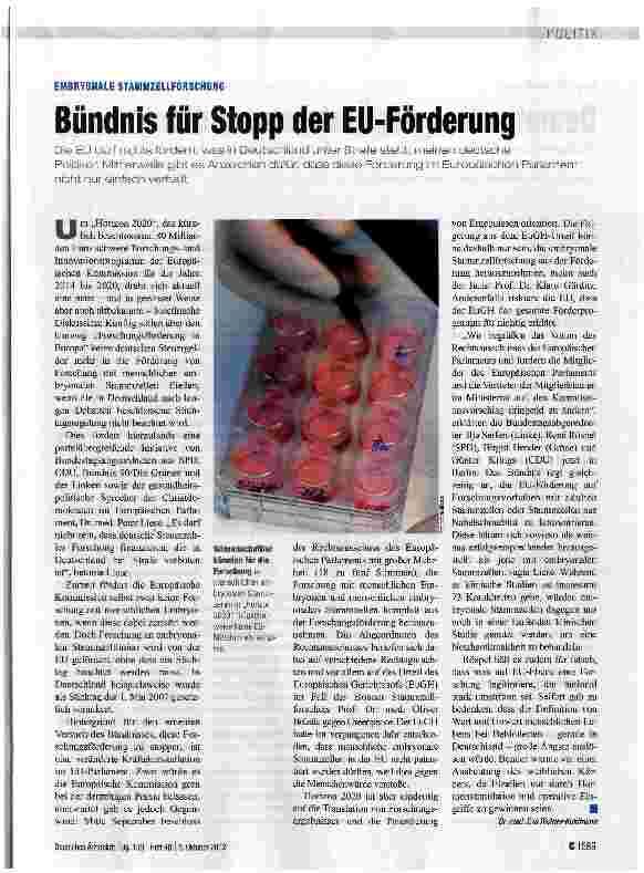 Vorschauseite 1: Bündnis für Stopp der EU-Förderung