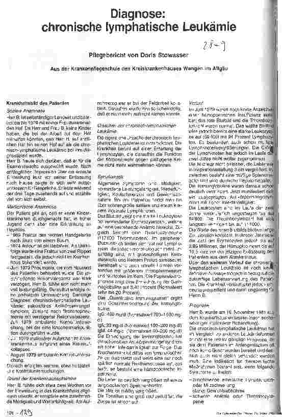 Vorschauseite 1: Diagnose: chronische lymphatische Leukämie Krankenpflegeschule des Kreiskrankenhauses Wangen im Allgäu