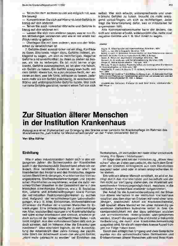 Vorschauseite 1: Zur Situation älterer Menschen in der Institution Krankenhaus