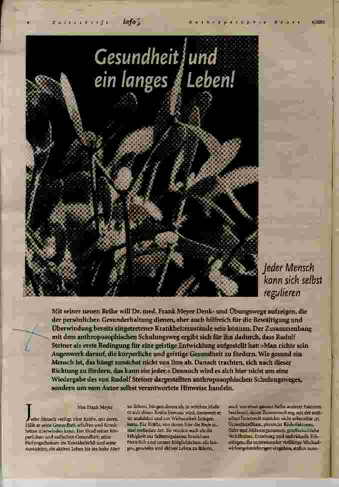 Vorschauseite 1: Gesundheit und eine langes Leben! Jeder Mensch kann sich selbst regulieren
