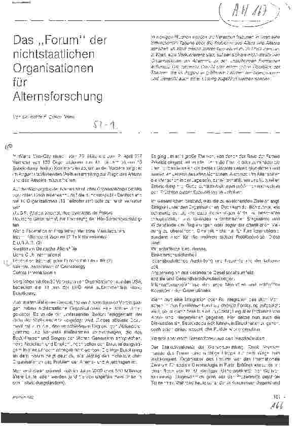 Vorschauseite 1: Das Forum der nichtstaatlichen Organisationen für Alternsforschung