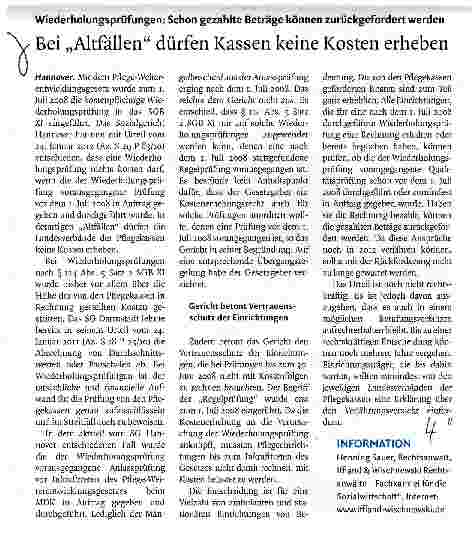 Vorschauseite 1: Bei „Altfällen dürfen Kassen keine Kosten erheben