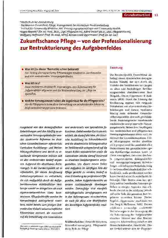 Vorschauseite 1: Zukunftschance Pflege -von der Professionalisierung zur Restrukturierung des Aufgabenfeldes