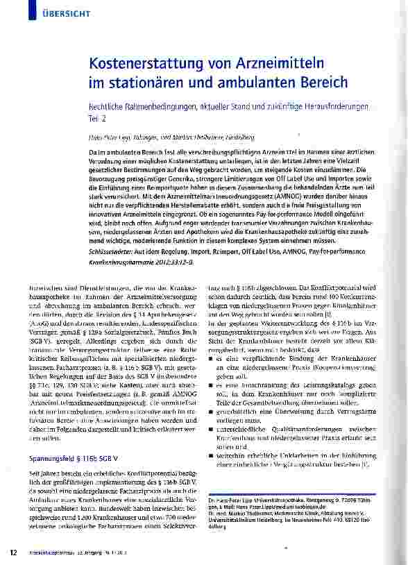 Vorschauseite 1: Kostenerstattung von Arzneimitteln im stationären und ambulanten Bereich