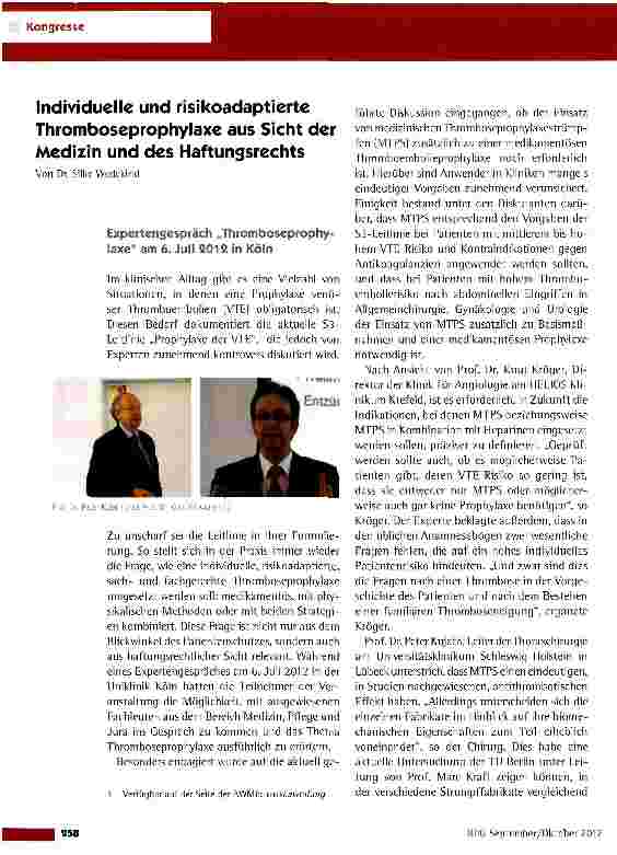 Vorschauseite 1: Individuelle und risikoadaptierte Thromboseprophylaxe aus Sicht der Medizin und des Haftungsrechts